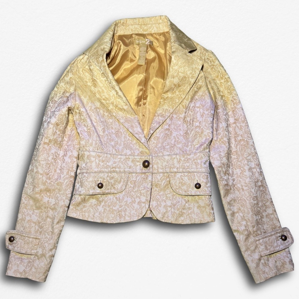 Forever‎ 21 Gold Floral Brocade Cropped Blazer Jacket Metallic Regencycore S